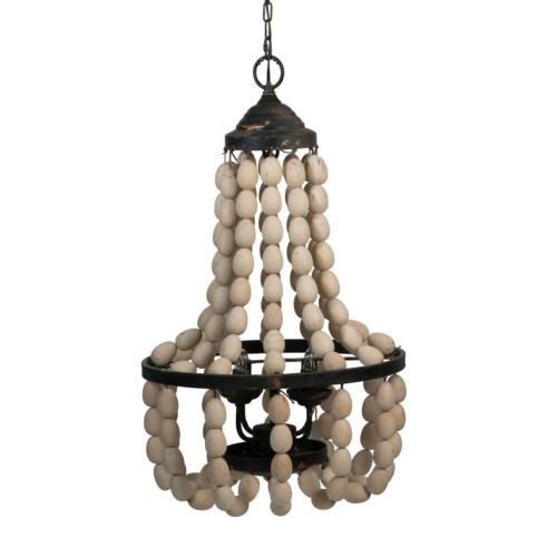 33" White and Black Large Beaded Vintage Style 4-Light Chandelier - IMAGE 1