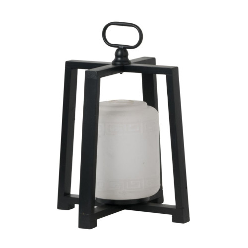 16.25" Black and White Contemporary Lantern with Frame - IMAGE 1