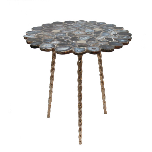 Agate Brass Inlay Centre Table with Tri Leg - 30" - Black - IMAGE 1