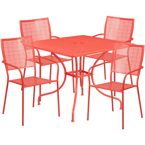 Set of 5 Coral Red Contemporary Outdoor Furniture Patio Dining Table with Square Back Chairs - IMAGE 1