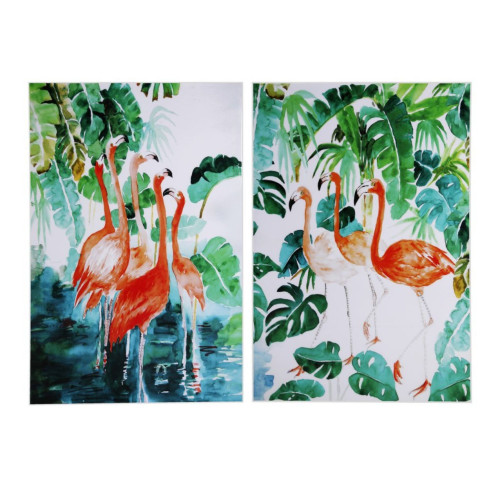 Botanical Flamingos Framed Canvas Wall Arts - 31.75" x 47.25" - Set of 2 - IMAGE 1