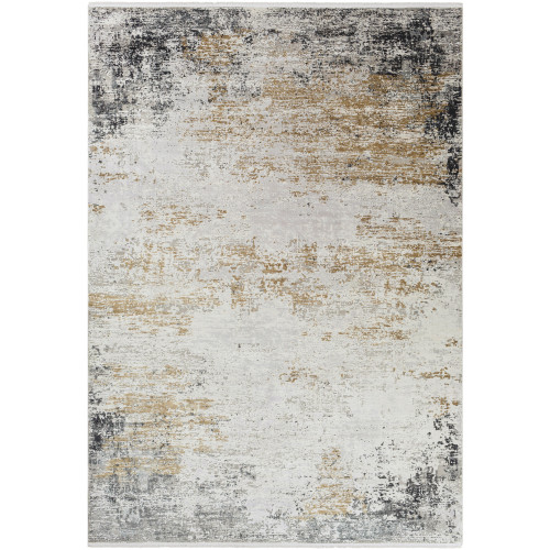 9.5' x 13' Distressed Finish Gray and Yellow Rectangular Area Throw Rug - IMAGE 1