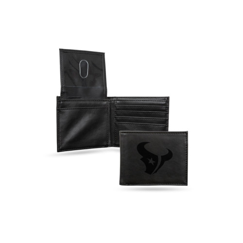 4" Black NFL Houston Texans  Engraved Billfold Wallet - IMAGE 1