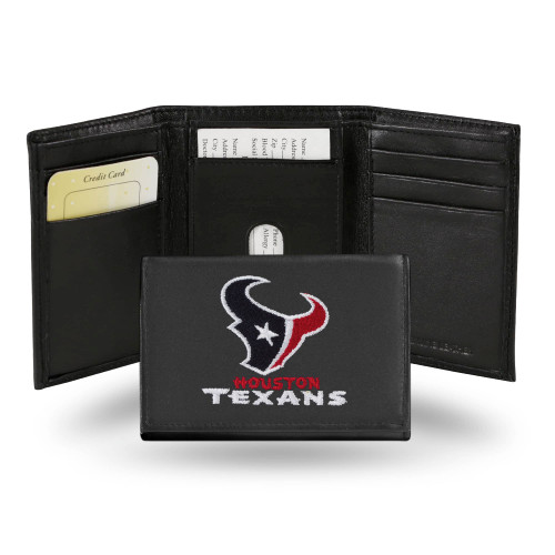 4" Black and Red NFL Houston Texans Embroidered Trifold Wallet - IMAGE 1