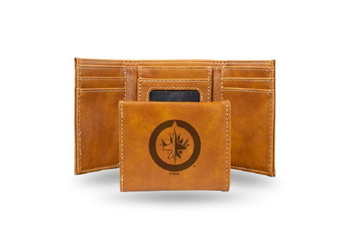 JETS - WIN ENGRAVED BROWN TRIFOLD WALLET - IMAGE 1