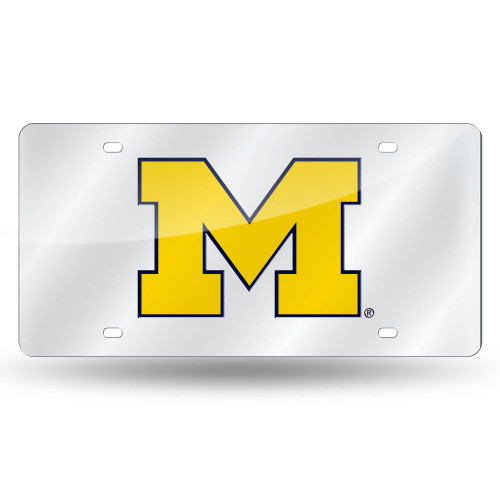 6" x 12" Silver Colored and Yellow College Michigan Wolverines Tag - IMAGE 1