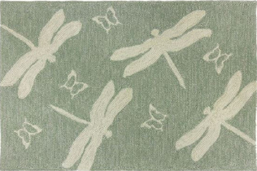 26” x 60” Green and Cream Dragonfly and Butterfly Indoor/Outdoor Area Rug - IMAGE 1