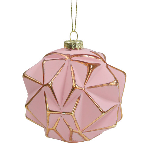 4" Pink and Gold Round 3D Geometric Glass Christmas Ornament - IMAGE 1