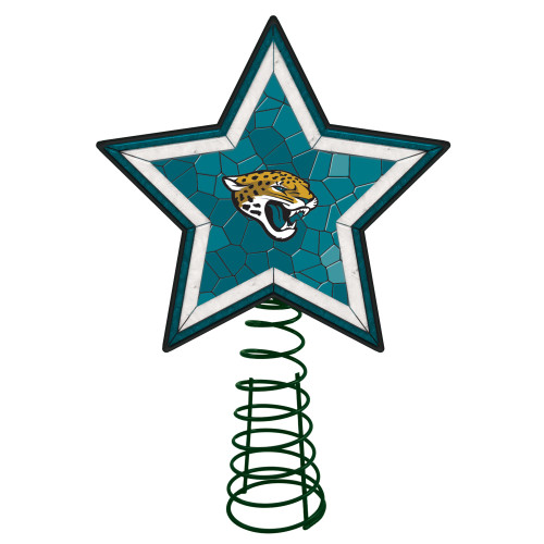 10" Lighted Teal Green and White Star NFL Jacksonville Jaguars Christmas Tree Topper - IMAGE 1