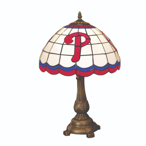 19.5" White and Pink MLB Philadelphia Phillies Tiffany Table Lamp - IMAGE 1