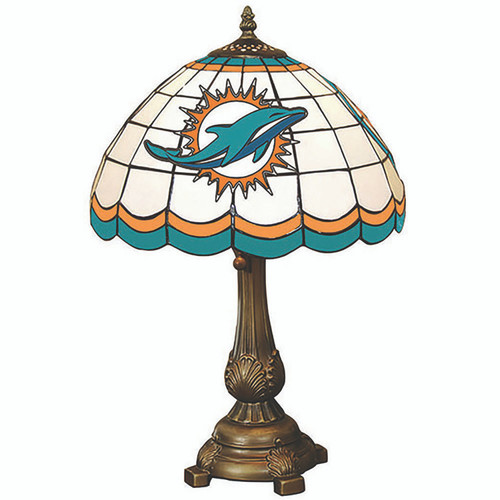 19.5" Red and Green NFL Miami Dolphins Tiffany Table Lamp - IMAGE 1