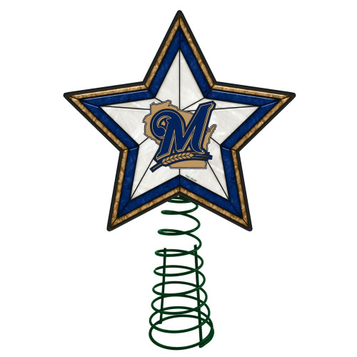 10" Lighted Gold and Blue Star MLB Milwaukee Brewers Christmas Tree Topper - IMAGE 1