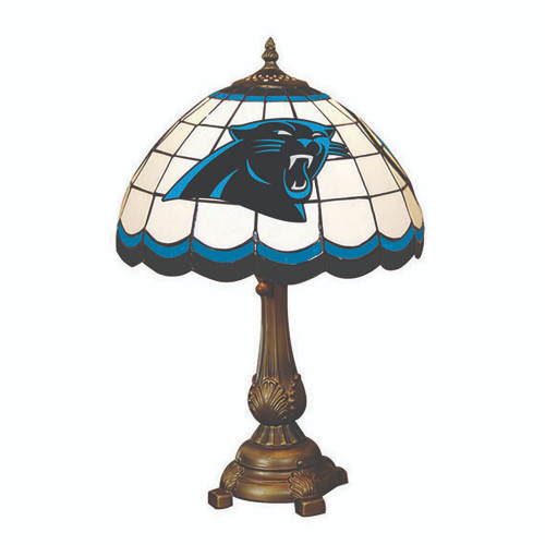 19.5" White and Blue NFL Carolina Panthers Tiffany Table Lamp - IMAGE 1