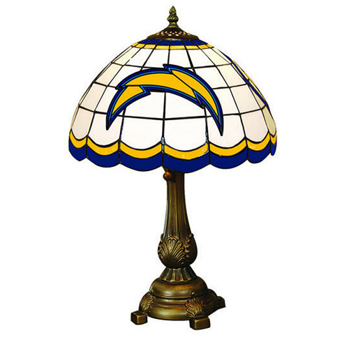 19.5" Yellow and Blue NFL Los Angeles Chargers Tiffany Table Lamp - IMAGE 1