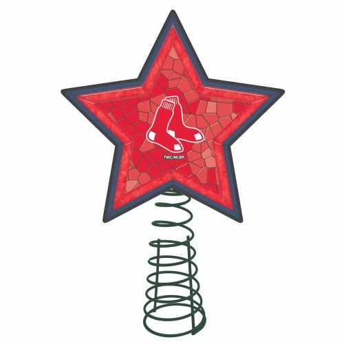 10" Lighted Red and Green Star MLB Boston Red Sox Mosaic Christmas Tree Topper - IMAGE 1
