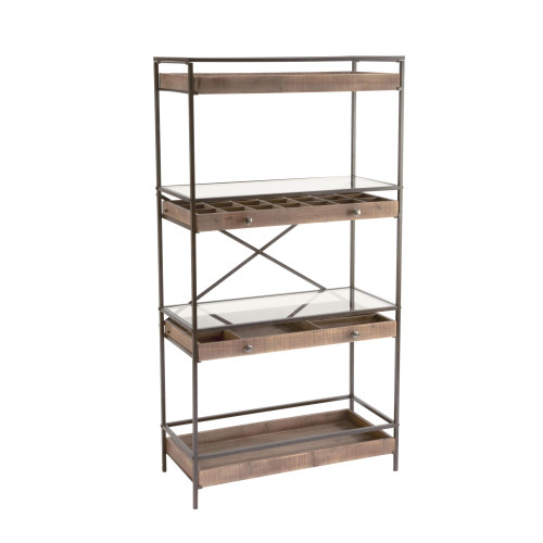 32.75" Brown Four Tier Display Shelf with Storage Drawers - IMAGE 1