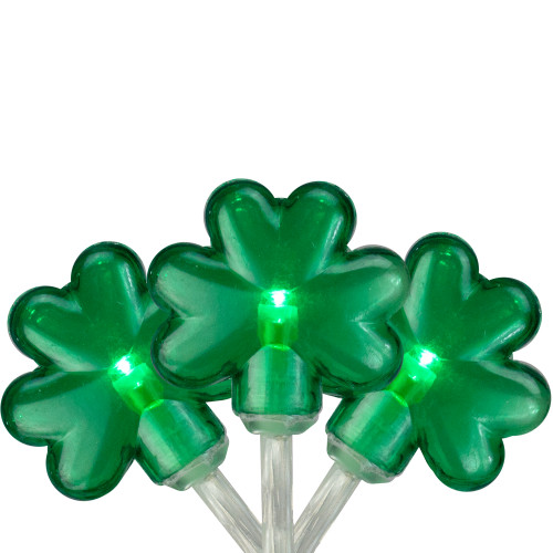 20-Count Green LED Mini St Patrick's Day Shamrock Lights - 7ft Clear Wire - IMAGE 1