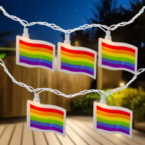 Pride Rainbow Flag Indoor Outdoor Patio Light Set - 7.5' White Wire - 10ct - IMAGE 1