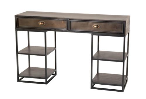 44.25" Bronze and Black Metal Desk with Shelves - IMAGE 1