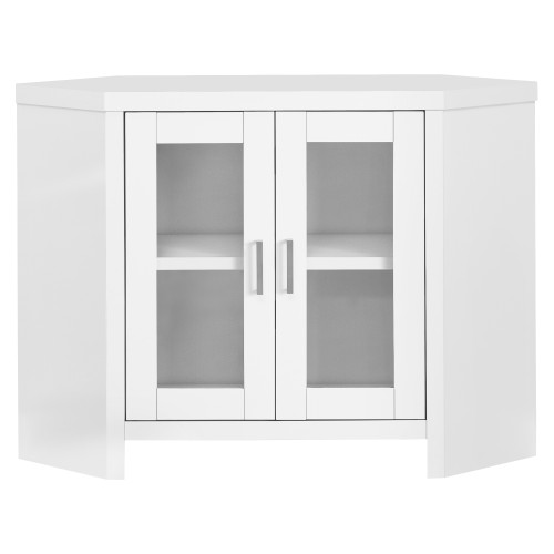 42" White Corner TV Stand with Glass Doors - IMAGE 1