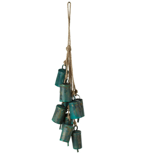 Set of 6 Distressed Finish Green Patina Bell Cluster Wind Chime 15" - IMAGE 1