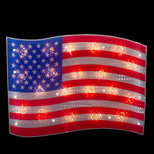 Lighted Holographic American Flag Window Decoration - 17" - Clear Lights - IMAGE 1