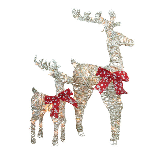 Set of 2 LED Lighted White and Brown Reindeer Christmas Yard Art Decorations 40" - IMAGE 1