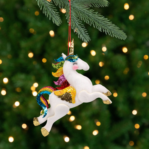 Plush Leaping Rainbow Unicorn Christmas Ornament - 6.5" - IMAGE 1