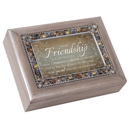 Friendship Rectangular Music Box - 8" - Brown and White - IMAGE 1