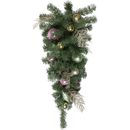30" Pink and Gold Frosted Artificial Christmas Teardrop Swag - Unlit - IMAGE 1