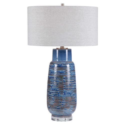 Drip Glaze Ceramic Base Table Lamp with Gray Round Hardback Shade - 31.5" - Blue and Brown - IMAGE 1
