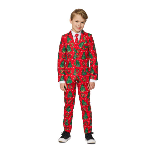 Red and Green Christmas Trees Printed Boy Child Suit - Large - IMAGE 1