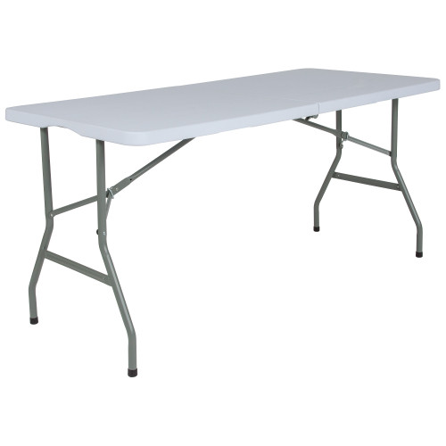 59.75" White and Gray Contemporary Rectangular Outdoor Patio Adjustable Folding Table with Carrying Handle - IMAGE 1