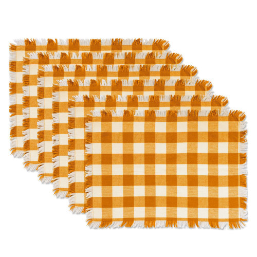 Heavyweight Checkered Fringed Placemats - 19" - Mustard Yellow and White - Set of 6 - IMAGE 1
