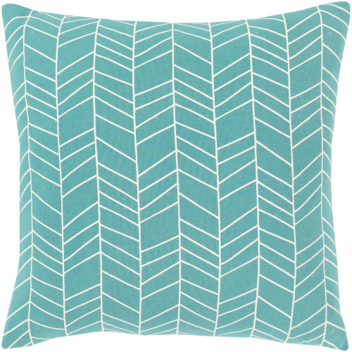 18" Green and White Screen Printed Square Throw Pillow - Down Filler - IMAGE 1