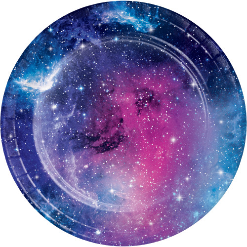 Club Pack of 96 Navy Blue and Pink Galaxy Party Round Luncheon Plates 6.75" - IMAGE 1