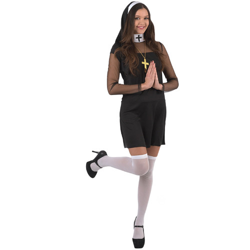 Black Sheer Sleeved Nun Halloween Costume- Small - IMAGE 1