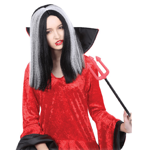 Black and White Short Vampiress Halloween Wig Costume Accessory- One Size Fits Most - IMAGE 1