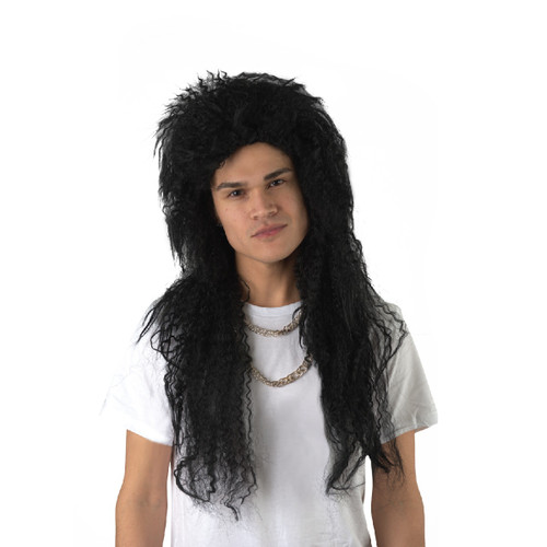 Black 70’s and 80’s Rocker Halloween Wig Costume Accessory- One Size Fits Most - IMAGE 1