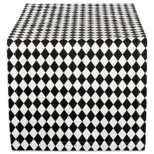 72" x 14" Black and White Harelquin Print Table Runner - IMAGE 1