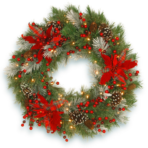 30" Pre-Lit B/O LED Tartan Plaid Artificial Christmas Wreath - Warm White Lights - IMAGE 1