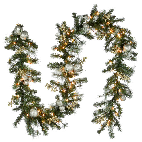 9' Pre-Lit Pomegranate Pine Artificial Christmas Garland, Clear Lights - IMAGE 1