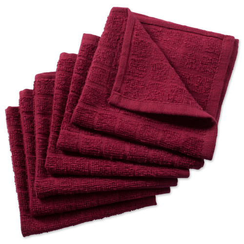 Set of 6 Wine Red Solid Window Pane Terry Dishcloths 12" - IMAGE 1