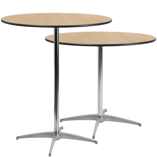 42" Black and Beige Circular Outdoor Patio Furniture Cocktail Table with Column - IMAGE 1