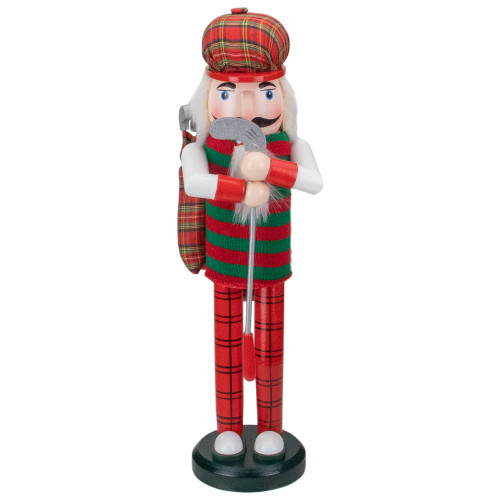 14" Red and Green Plaid Wooden Golfer Christmas Nutcracker - IMAGE 1