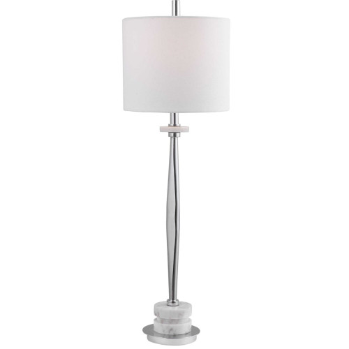 36" Milky White and Silver Contemporary Buffet Lamp - IMAGE 1