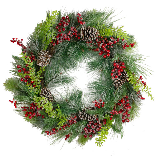 Iced Red Berries and Mixed Pine Artificial Christmas Wreath - 32 inch, Unllit - IMAGE 1