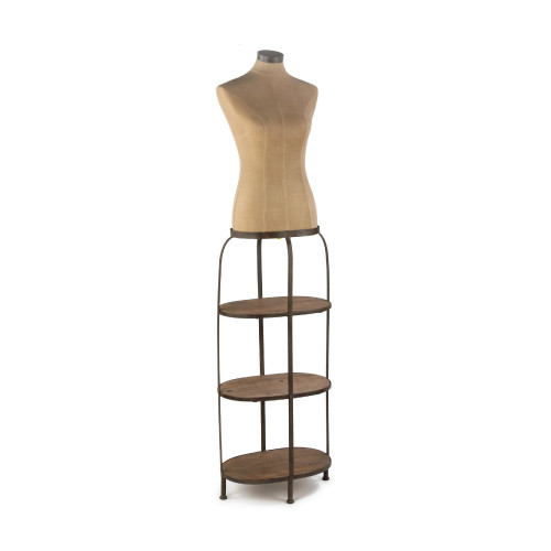 68" Beige and Brown Modern Female Body Form with Three Wooden Shelves - IMAGE 1