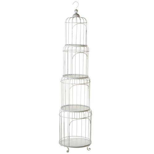 77" Rustic White Nested Tiered Distressed Knock Down Birdcage Shelf - IMAGE 1