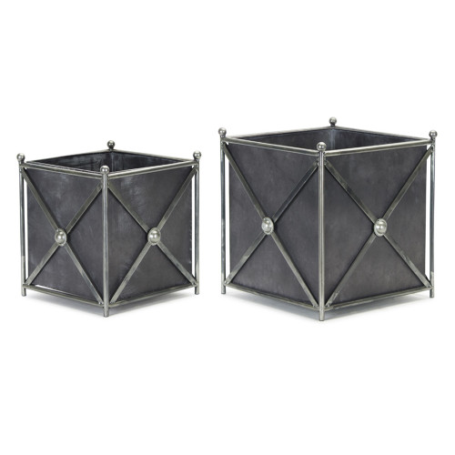 Set of 2 Square Metal Planter with Stand 13" - IMAGE 1